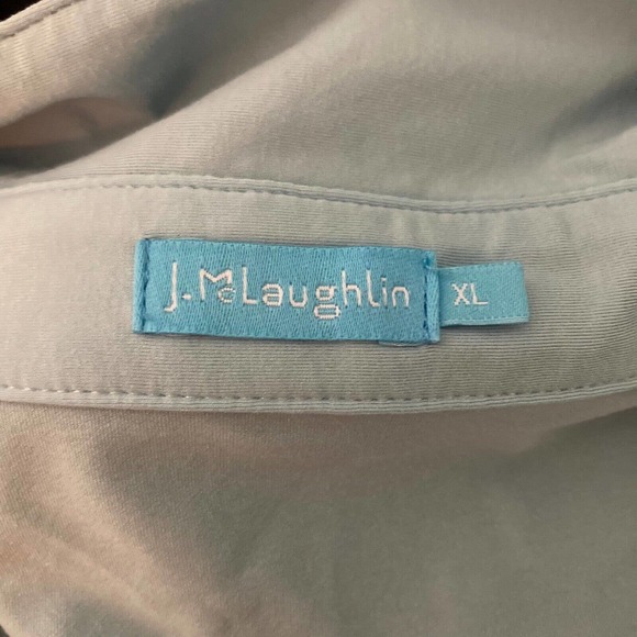 J. McLaughlin Shirt Women XL Blue Stretch V-Neck Collared Pocket Button Blouse - Picture 6 of 10